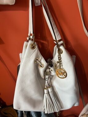 Michael Kors White Leather Hobo with Gold Accents